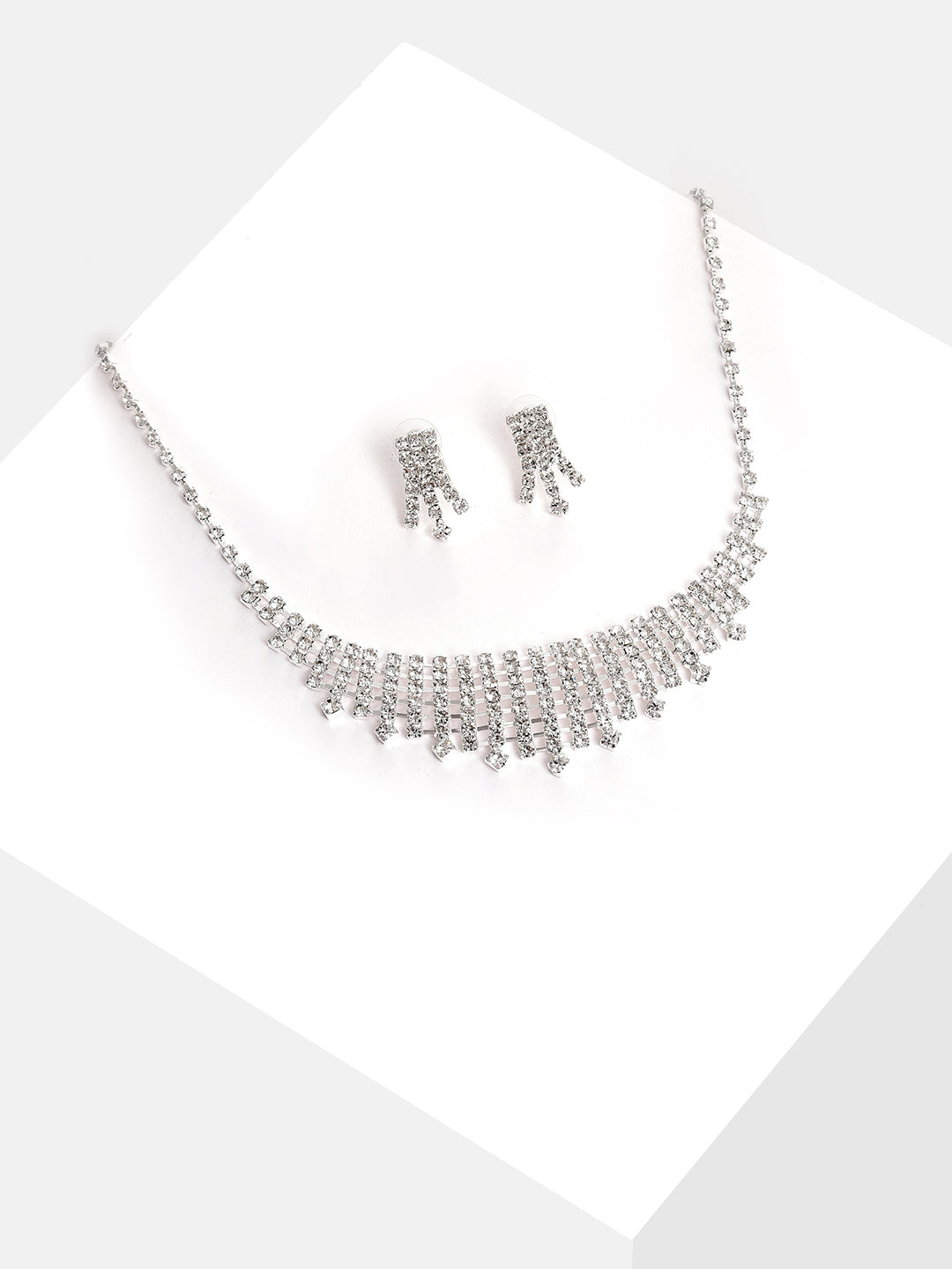Silver Plated Designer Stone Necklace and Earring Set