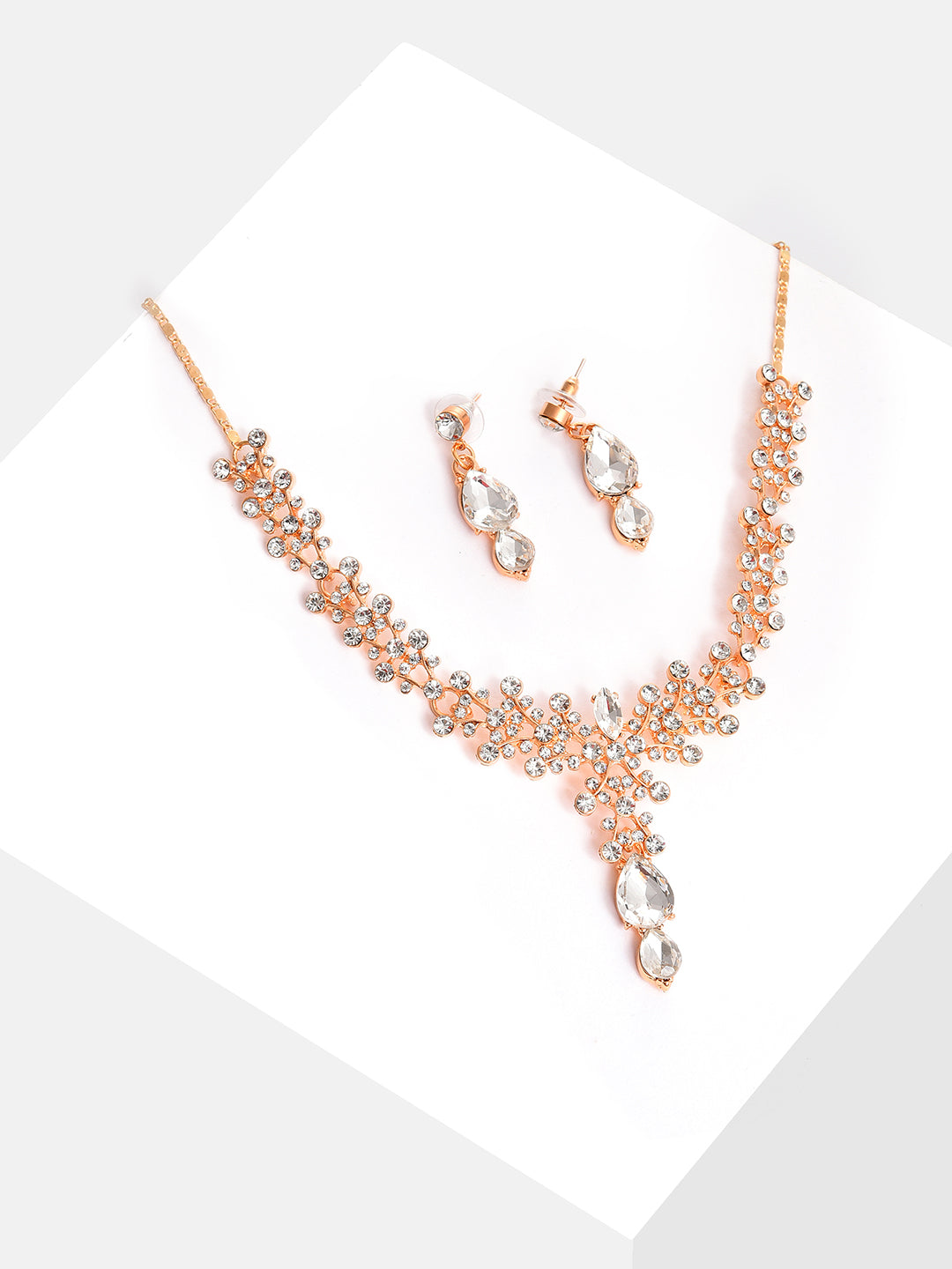Silver Plated Designer Stone Necklace and Earring Set