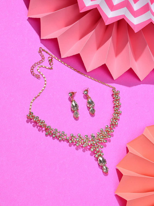 Silver Plated Designer Stone Necklace and Earring Set