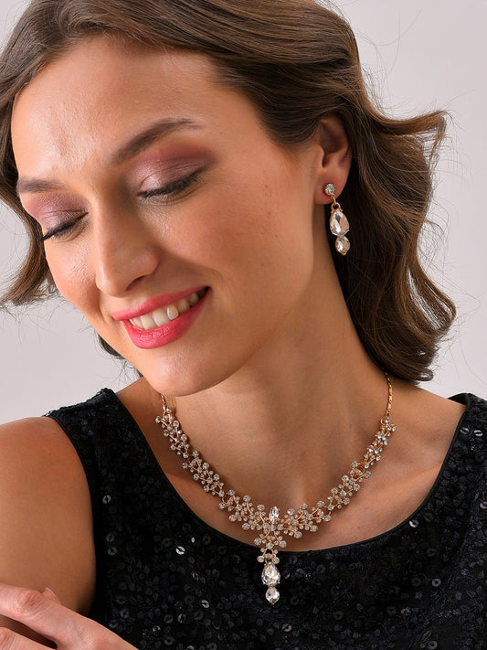 Silver Plated Designer Stone Necklace and Earring Set