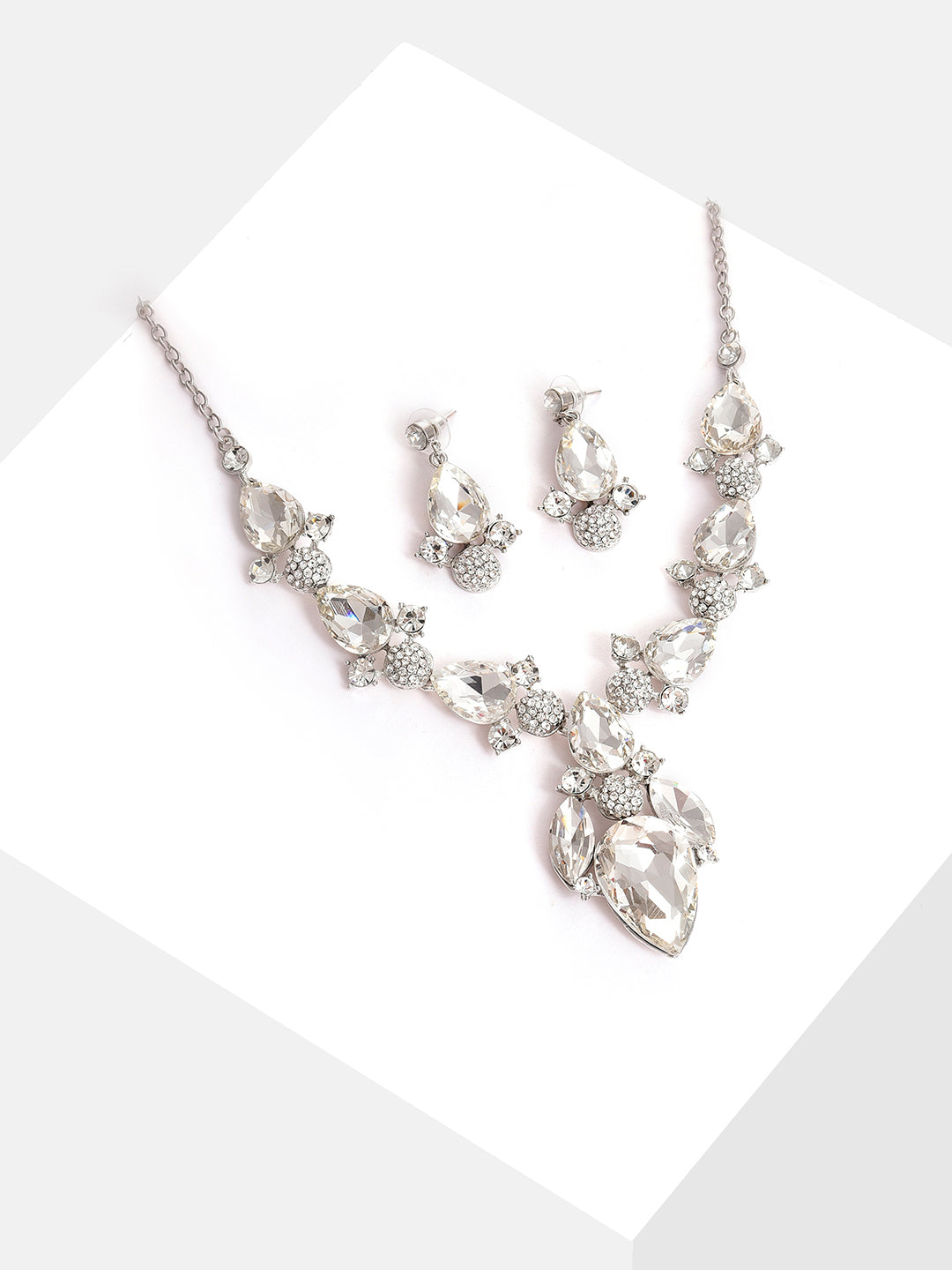 Silver Plated Designer Stone Necklace and Earring Set
