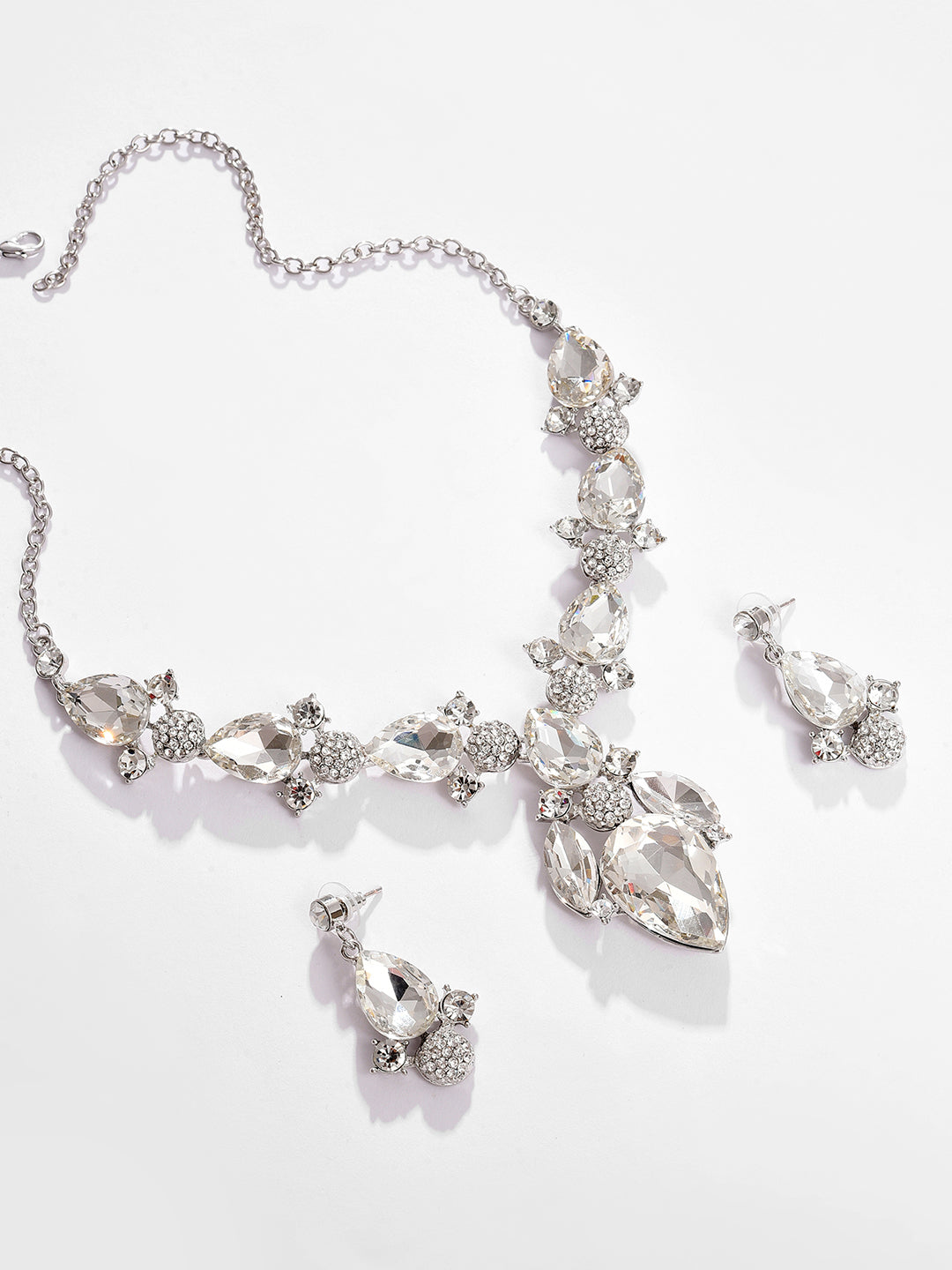 Silver Plated Designer Stone Necklace and Earring Set