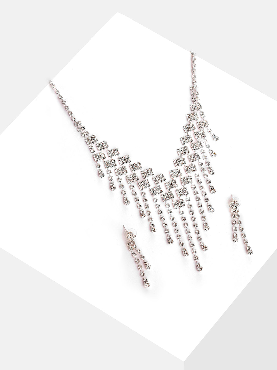 Silver Plated Designer Stone Necklace and Earring Set