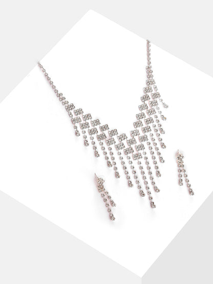 Silver Plated Designer Stone Necklace and Earring Set