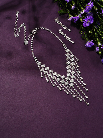 Silver Plated Designer Stone Necklace and Earring Set