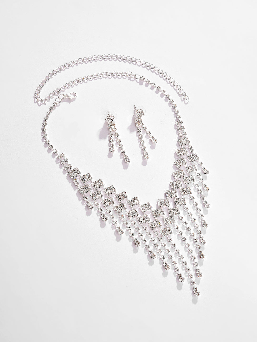 Silver Plated Designer Stone Necklace and Earring Set
