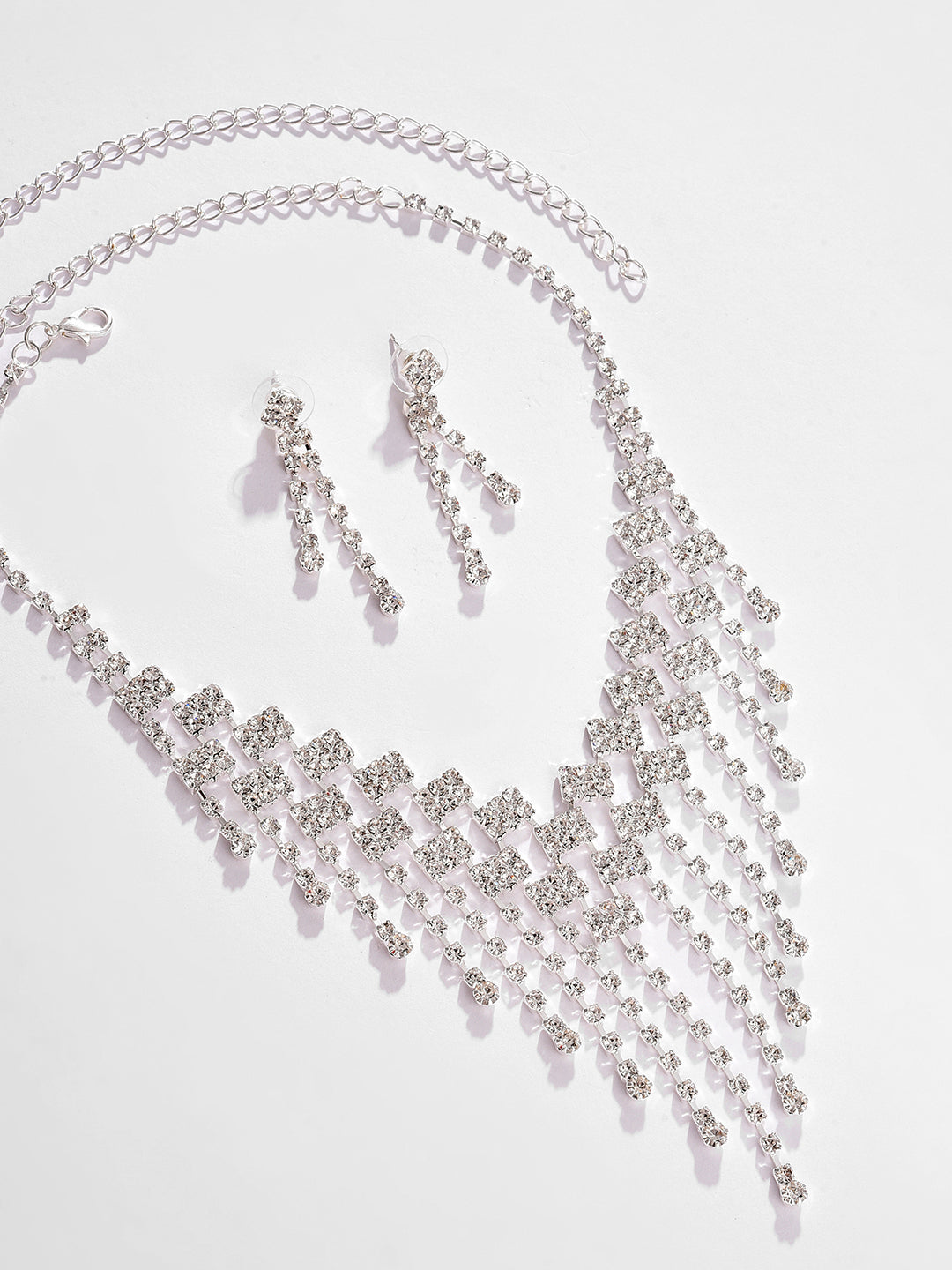 Silver Plated Designer Stone Necklace and Earring Set