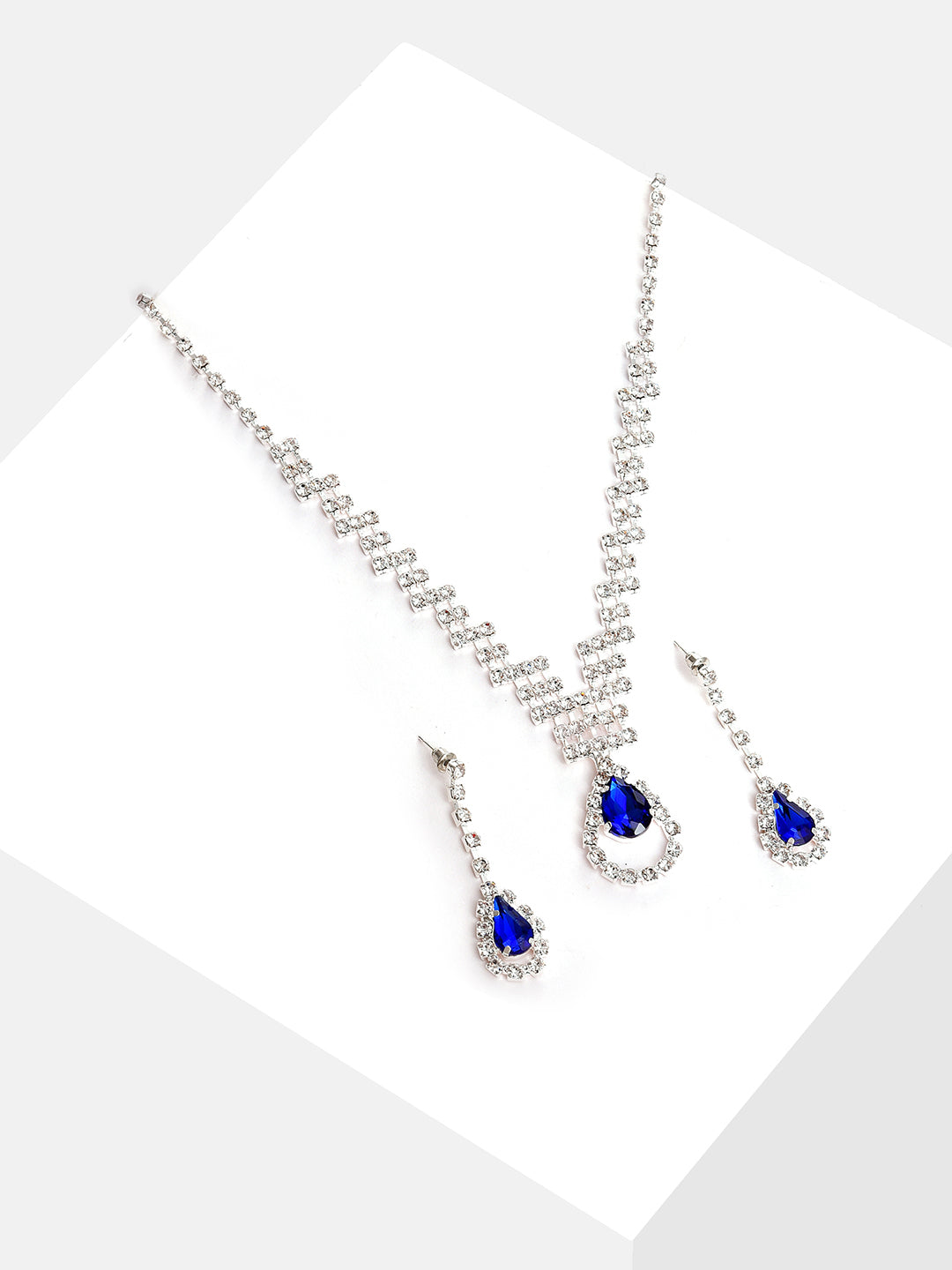 Silver Plated Designer Stone Necklace and Earring Set