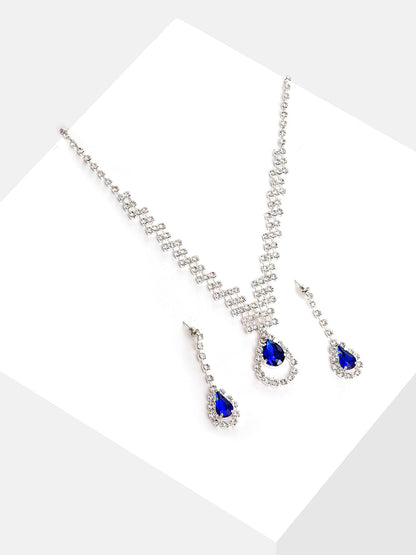 Silver Plated Designer Stone Necklace and Earring Set