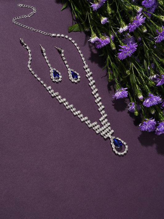 Silver Plated Designer Stone Necklace and Earring Set