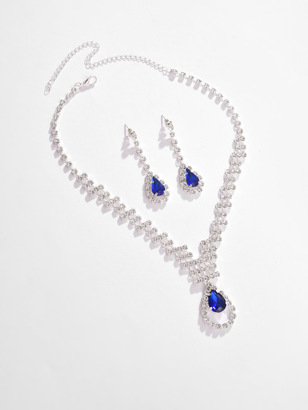 Silver Plated Designer Stone Necklace and Earring Set