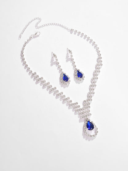 Silver Plated Designer Stone Necklace and Earring Set