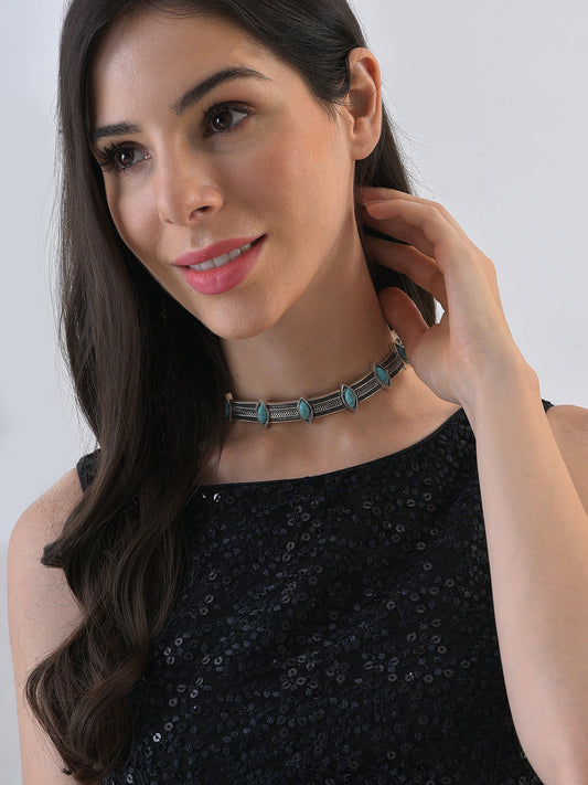 Silver Plated Designer Stone Necklace Necklace