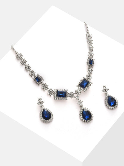 Silver Plated Designer Stone Necklace and Earring Set Jewellery Set