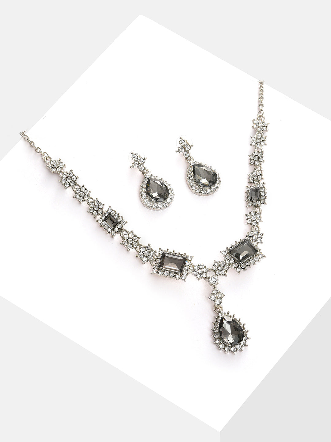 Silver Plated Designer Stone Necklace and Earring Set Jewellery Set
