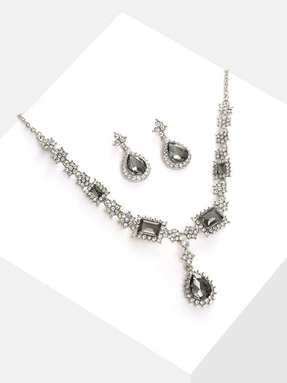 Silver Plated Designer Stone Necklace and Earring Set Jewellery Set