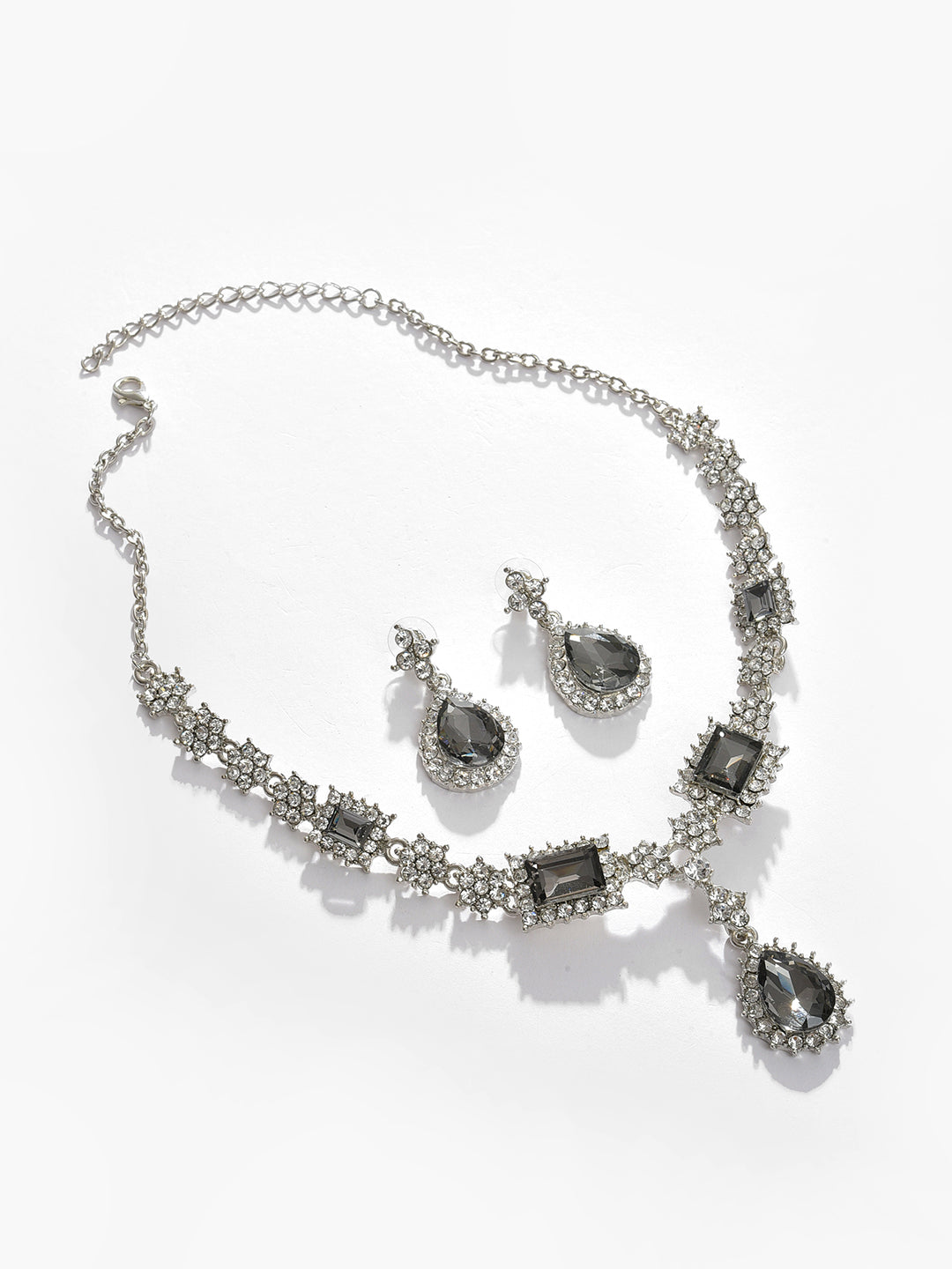Silver Plated Designer Stone Necklace and Earring Set Jewellery Set