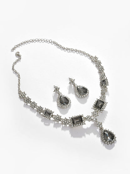 Silver Plated Designer Stone Necklace and Earring Set Jewellery Set