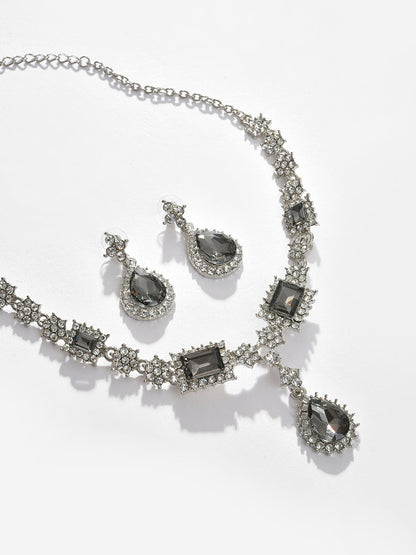 Silver Plated Designer Stone Necklace and Earring Set Jewellery Set