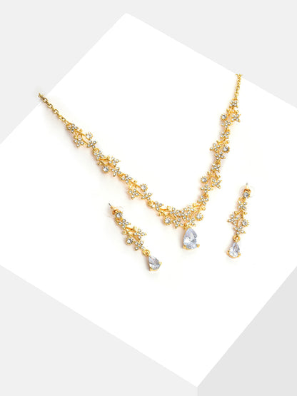 Gold Plated Designer Stone Necklace and Earring Set Jewellery Set