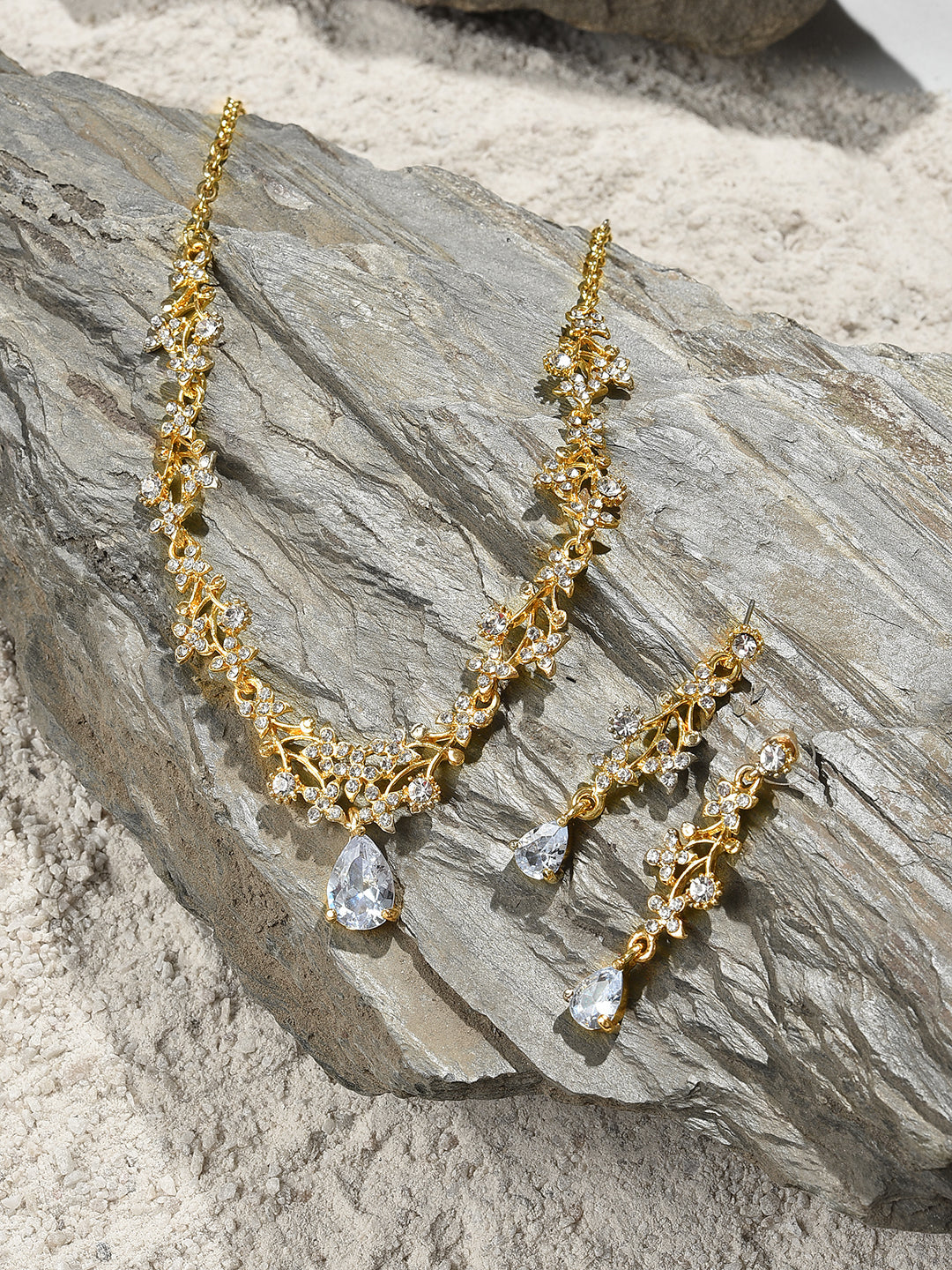 Gold Plated Designer Stone Necklace and Earring Set Jewellery Set