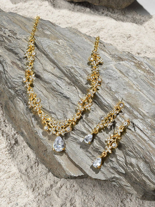 Gold Plated Designer Stone Necklace and Earring Set Jewellery Set
