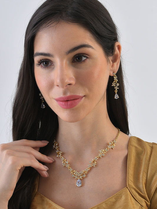 Gold Plated Designer Stone Necklace and Earring Set Jewellery Set