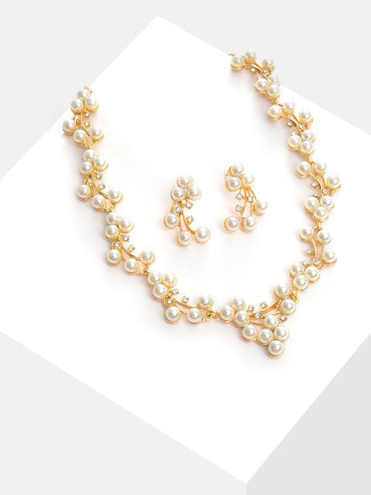 Gold Plated Pearl Necklace and Earring Set Jewellery Set