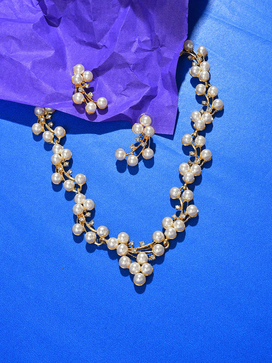 Gold Plated Pearl Necklace and Earring Set Jewellery Set