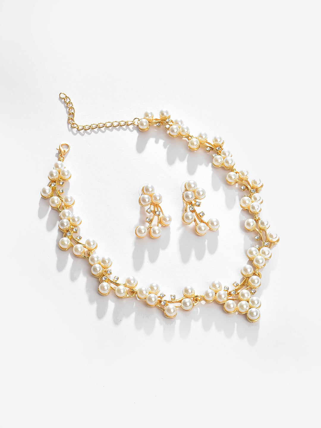 Gold Plated Pearl Necklace and Earring Set Jewellery Set