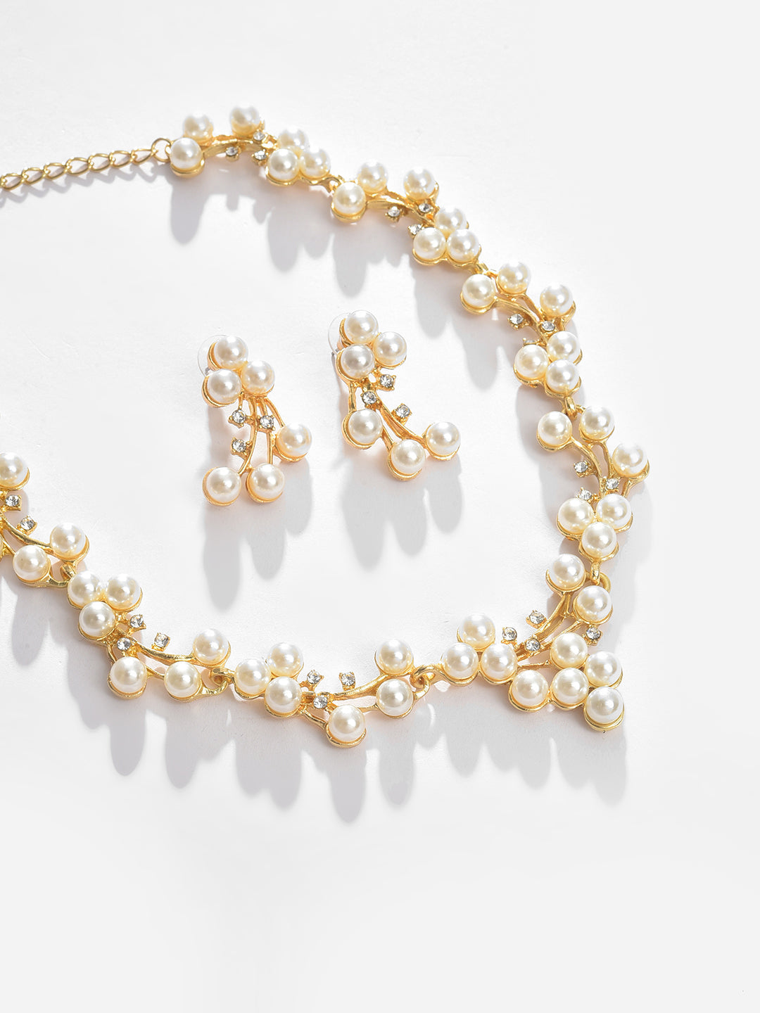 Gold Plated Pearl Necklace and Earring Set Jewellery Set