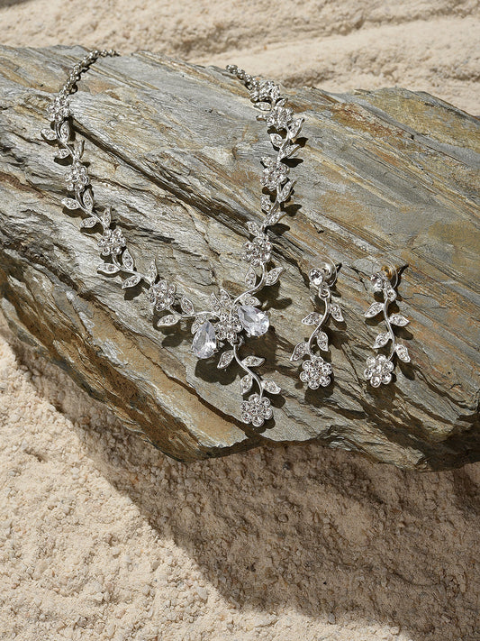 Silver Plated Designer Stone Necklace and Earring Set Jewellery Set