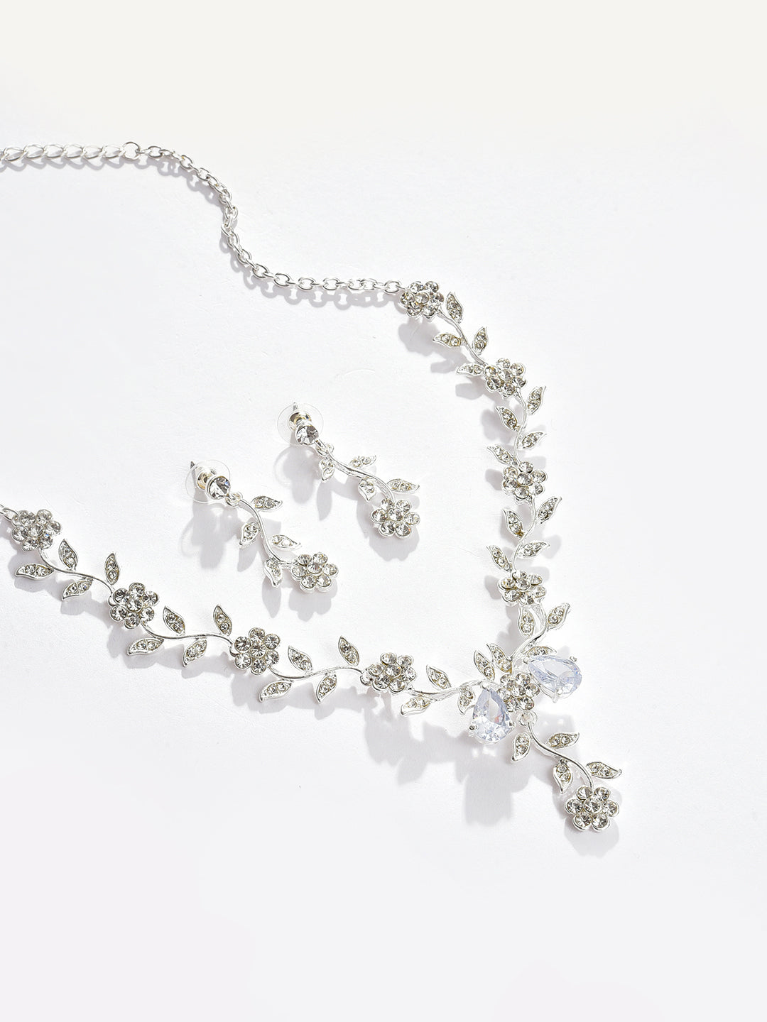 Silver Plated Designer Stone Necklace and Earring Set Jewellery Set