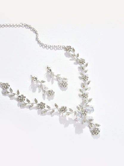 Silver Plated Designer Stone Necklace and Earring Set Jewellery Set