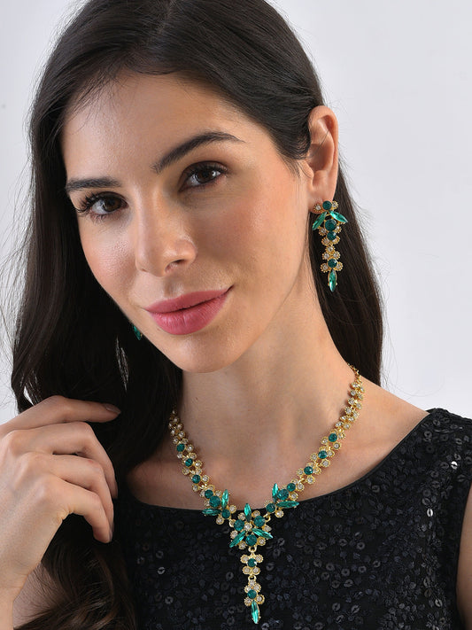 Gold Plated Designer Stone Necklace and Earring Set Jewellery Set