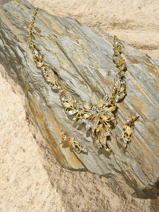 Gold Plated Designer Stone Necklace and Earring Set Jewellery Set