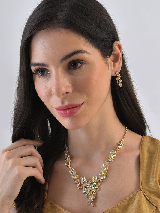 Gold Plated Designer Stone Necklace and Earring Set Jewellery Set