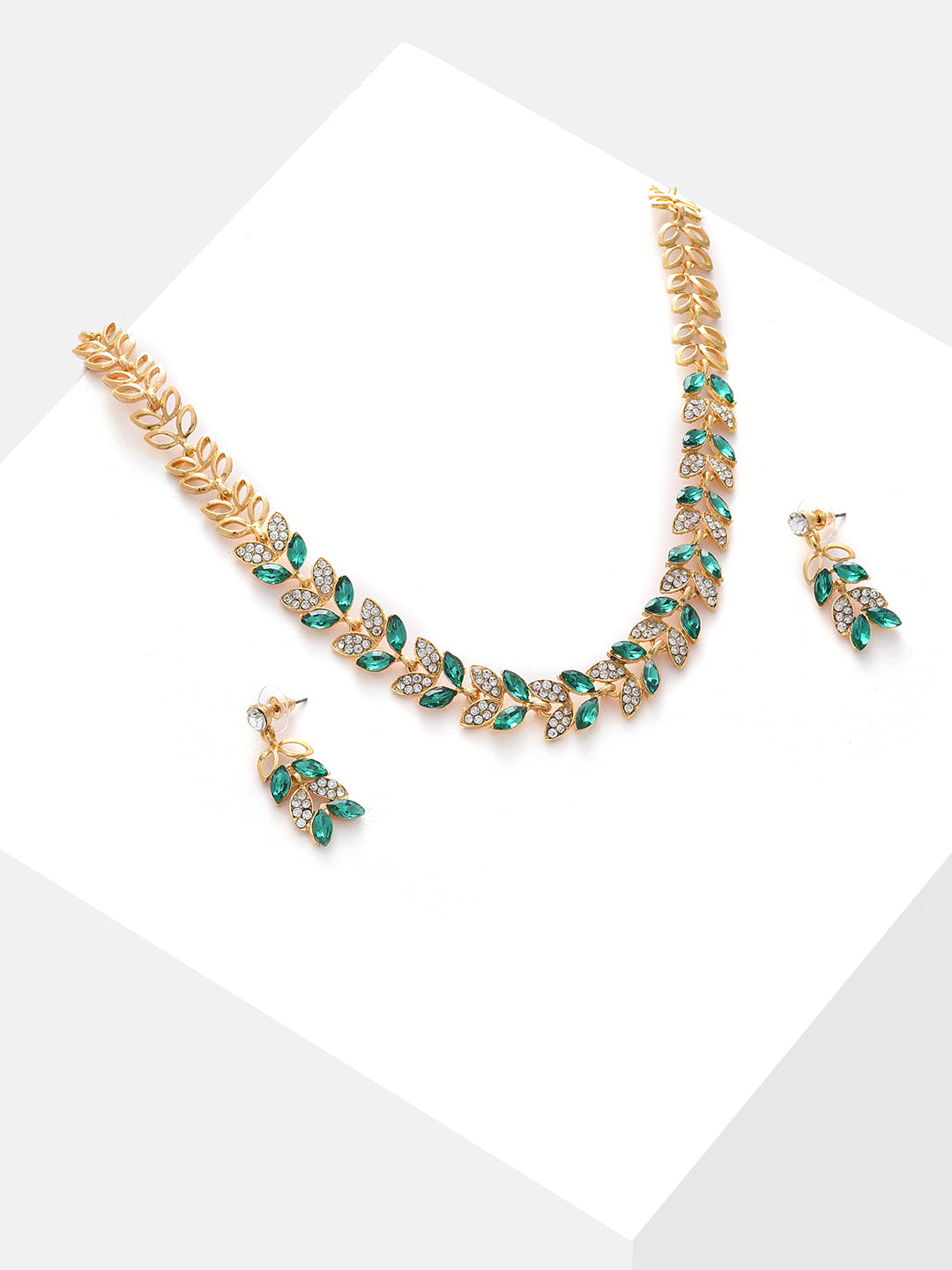 Gold Plated Designer Stone Necklace and Earring Set Jewellery Set
