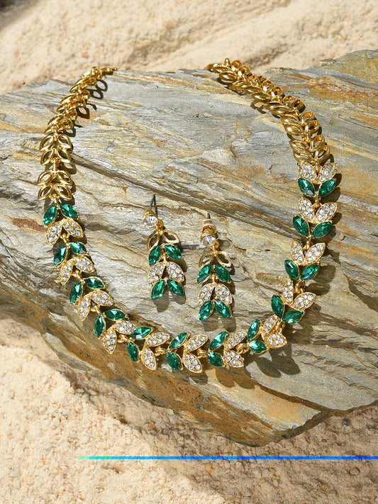 Gold Plated Designer Stone Necklace and Earring Set Jewellery Set