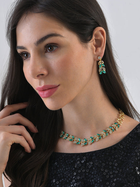 Gold Plated Designer Stone Necklace and Earring Set Jewellery Set