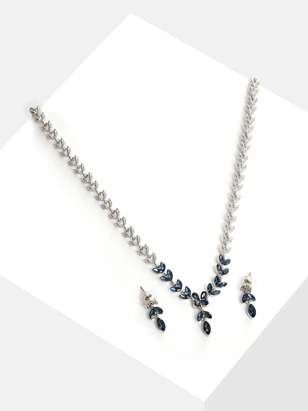Silver Plated Designer Stone Necklace and Earring Set Jewellery Set