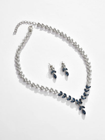 Silver Plated Designer Stone Necklace and Earring Set Jewellery Set