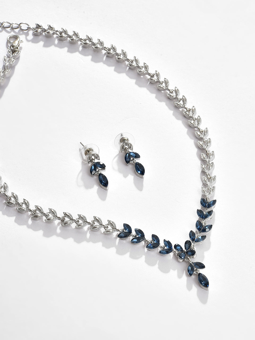 Silver Plated Designer Stone Necklace and Earring Set Jewellery Set