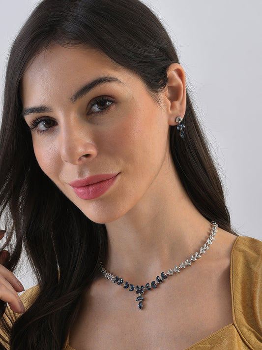 Silver Plated Designer Stone Necklace and Earring Set Jewellery Set