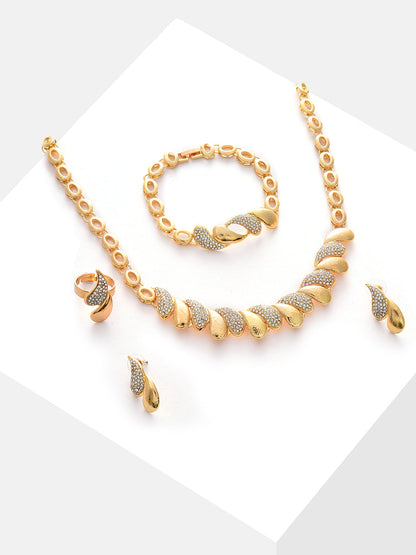 Gold Plated Designer Stone Necklace, Earrings, Bracelet and Ring Set Jewellery Set