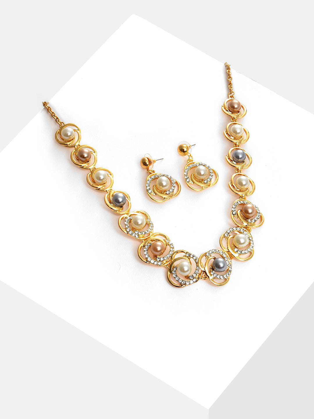 Gold Plated Pearl Necklace and Earring Set Jewellery Set