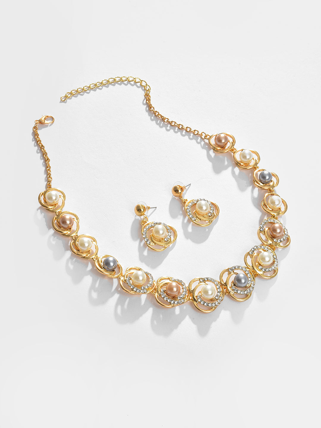 Gold Plated Pearl Necklace and Earring Set Jewellery Set