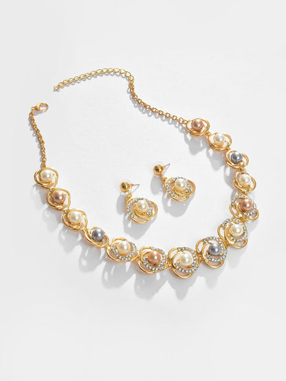 Gold Plated Pearl Necklace and Earring Set Jewellery Set
