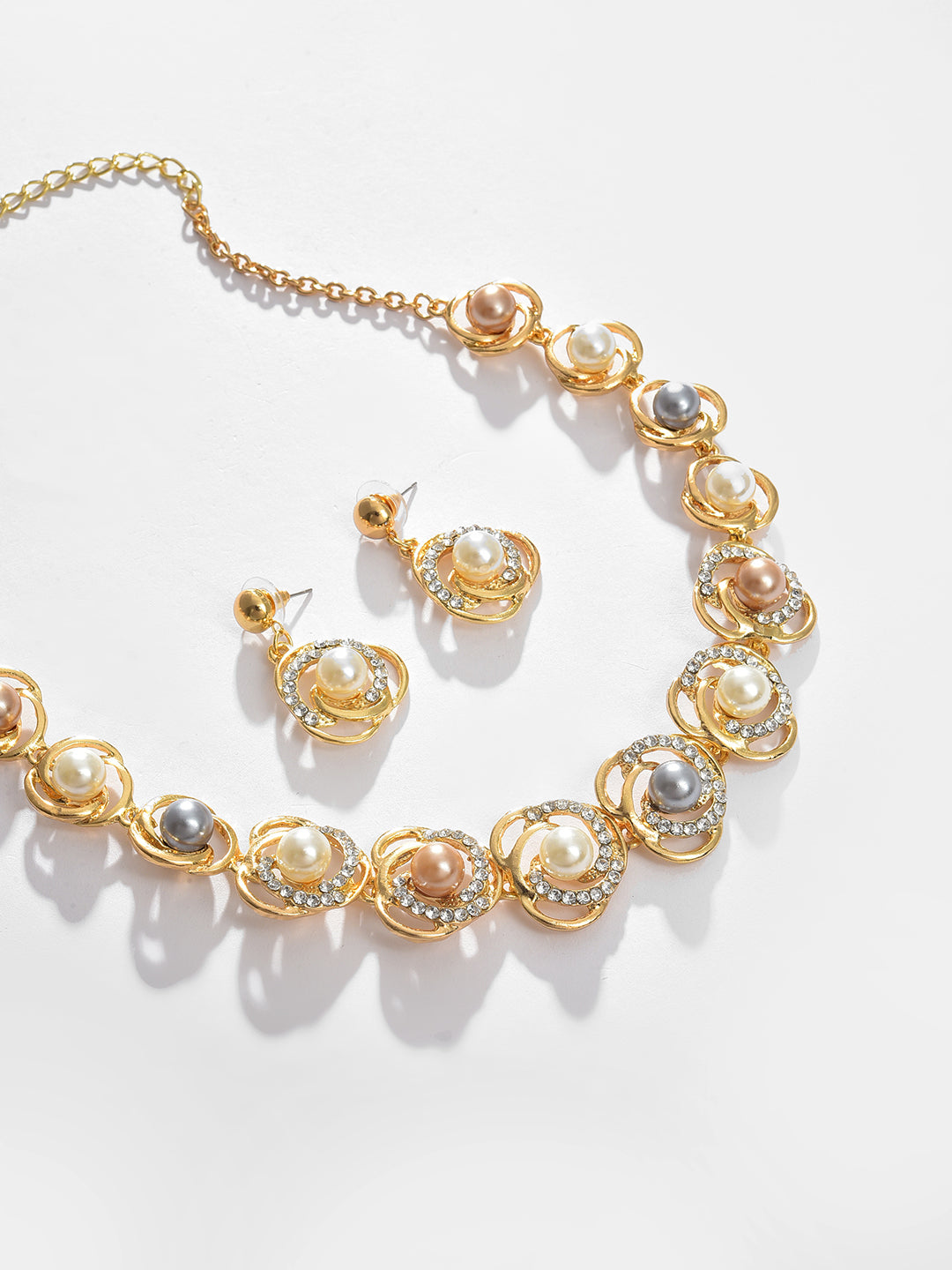 Gold Plated Pearl Necklace and Earring Set Jewellery Set