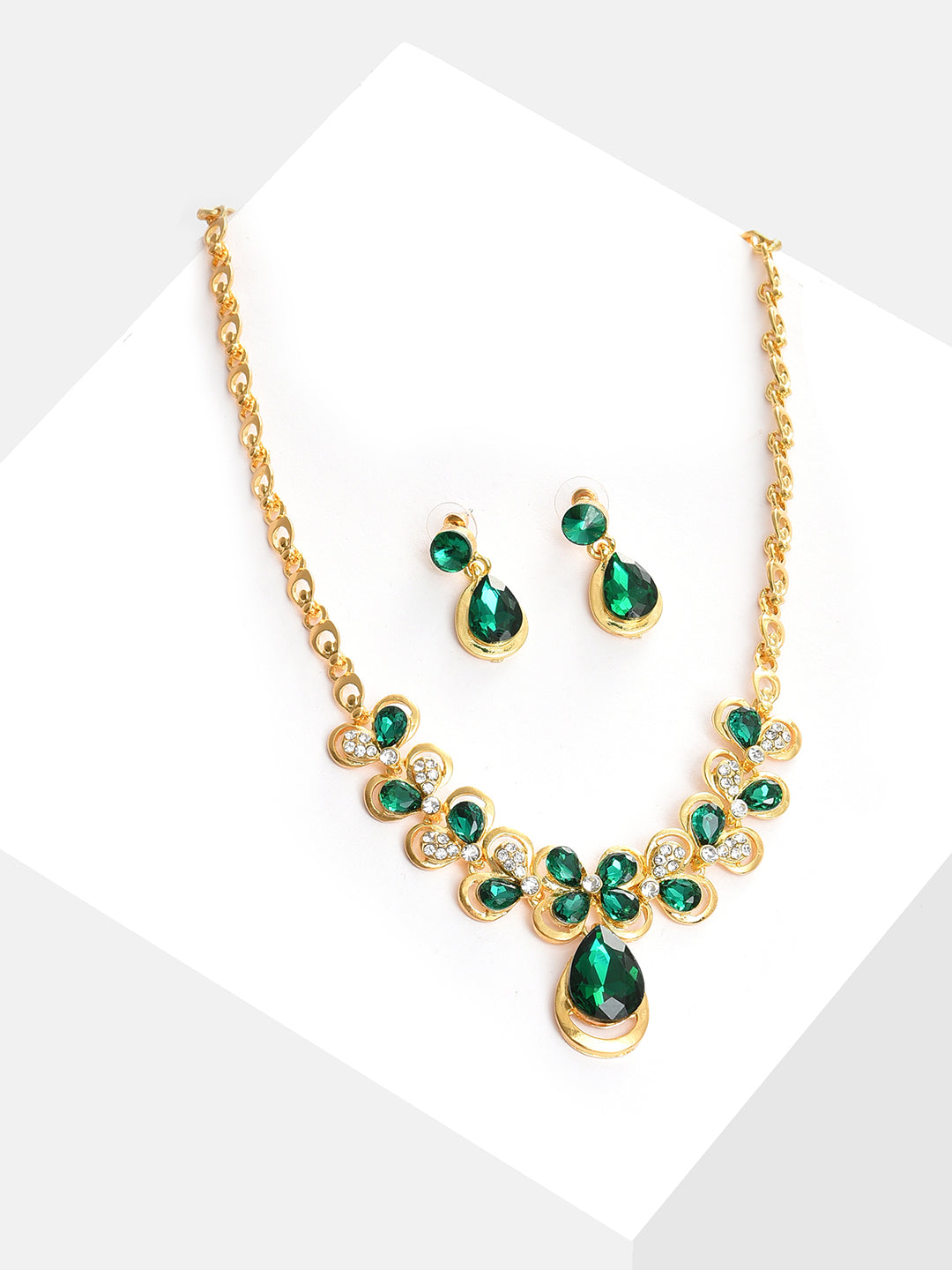 Gold Plated Designer Stone Necklace and Earring Set Jewellery Set